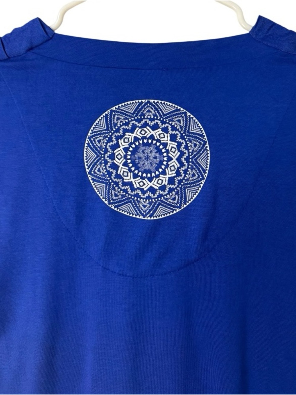 Desigual Blue Cowl Neck Handkerchief Hem Tunic Dress Floral Mandala Large L - Picture 5 of 8
